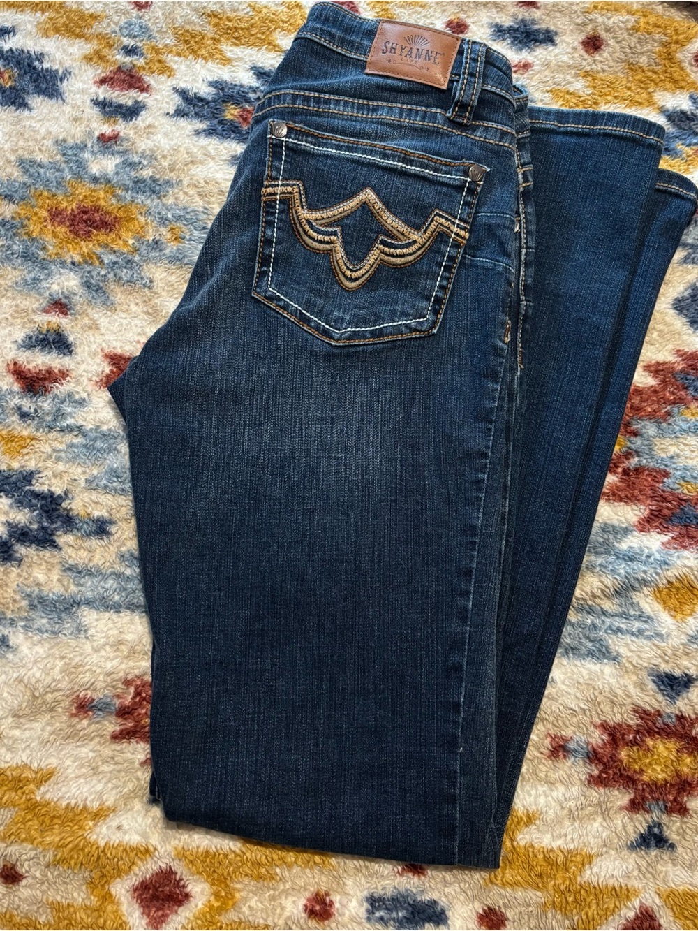 Shyanne Dark Blue Straight Leg Jeans with Embroidered Pocket